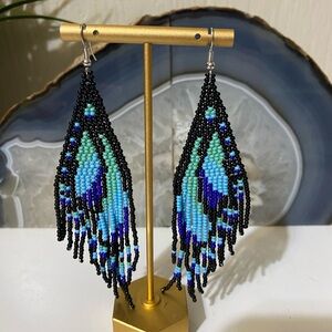 Artisan Beaded Earrings in Black and Blue